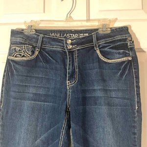 Vanilla Star Womens Jeans Size 14 Blue Mid Rise Bootcut Stretch beaded pockets